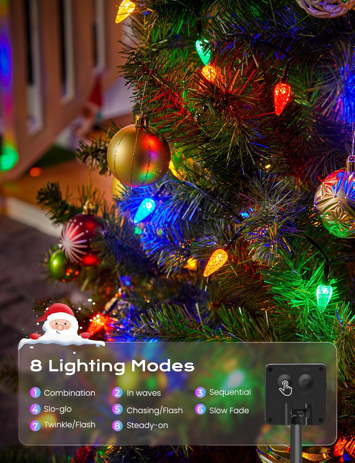 Brightown LED C6 Solar String Lights Outdoor Waterproof Fairy Lights, 22.64ft 50 LEDs Multicolor