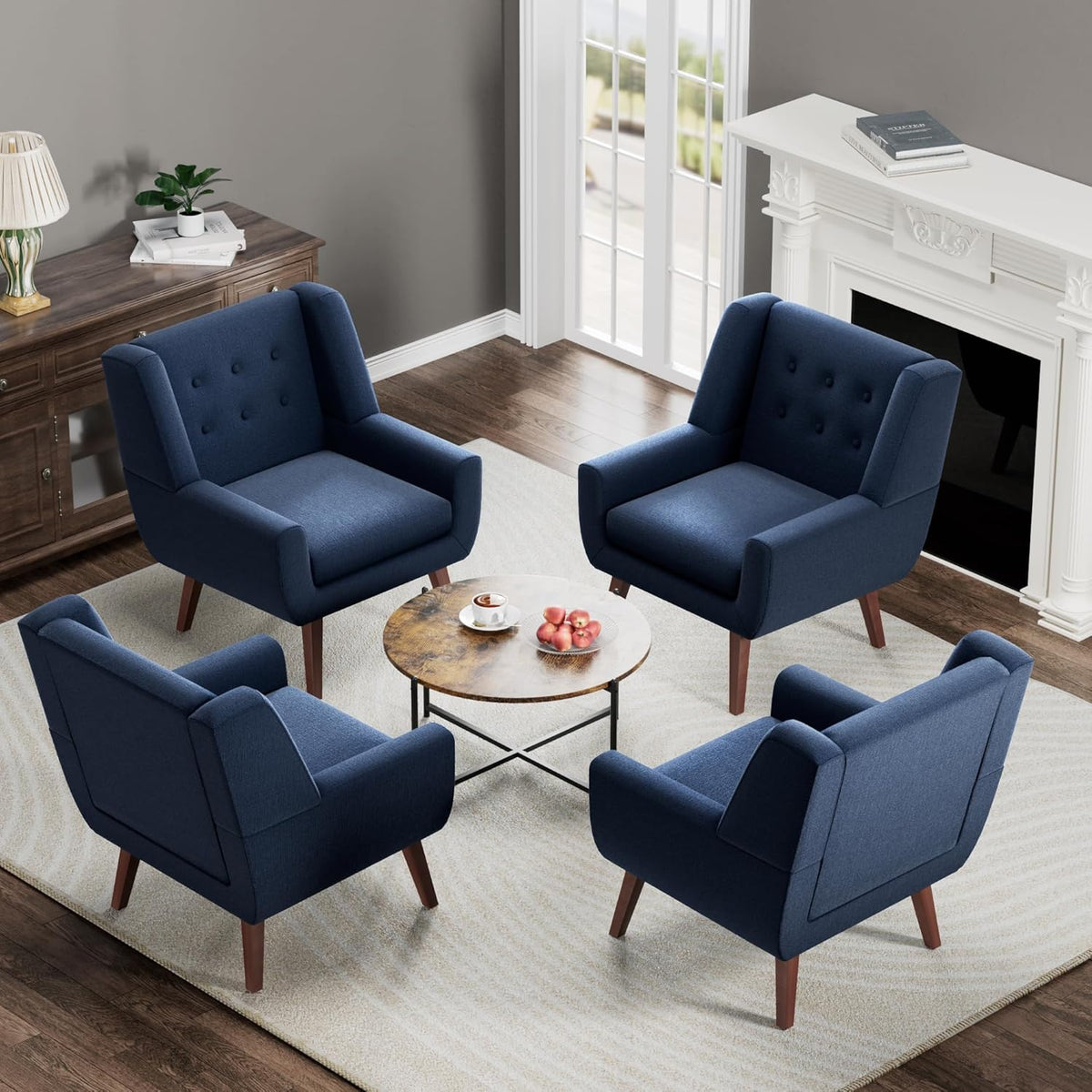 HUIMO Accent Chairs Set of 4, Upholstered Button Tufted Armchair, Linen Fabric Sofa Chairs for