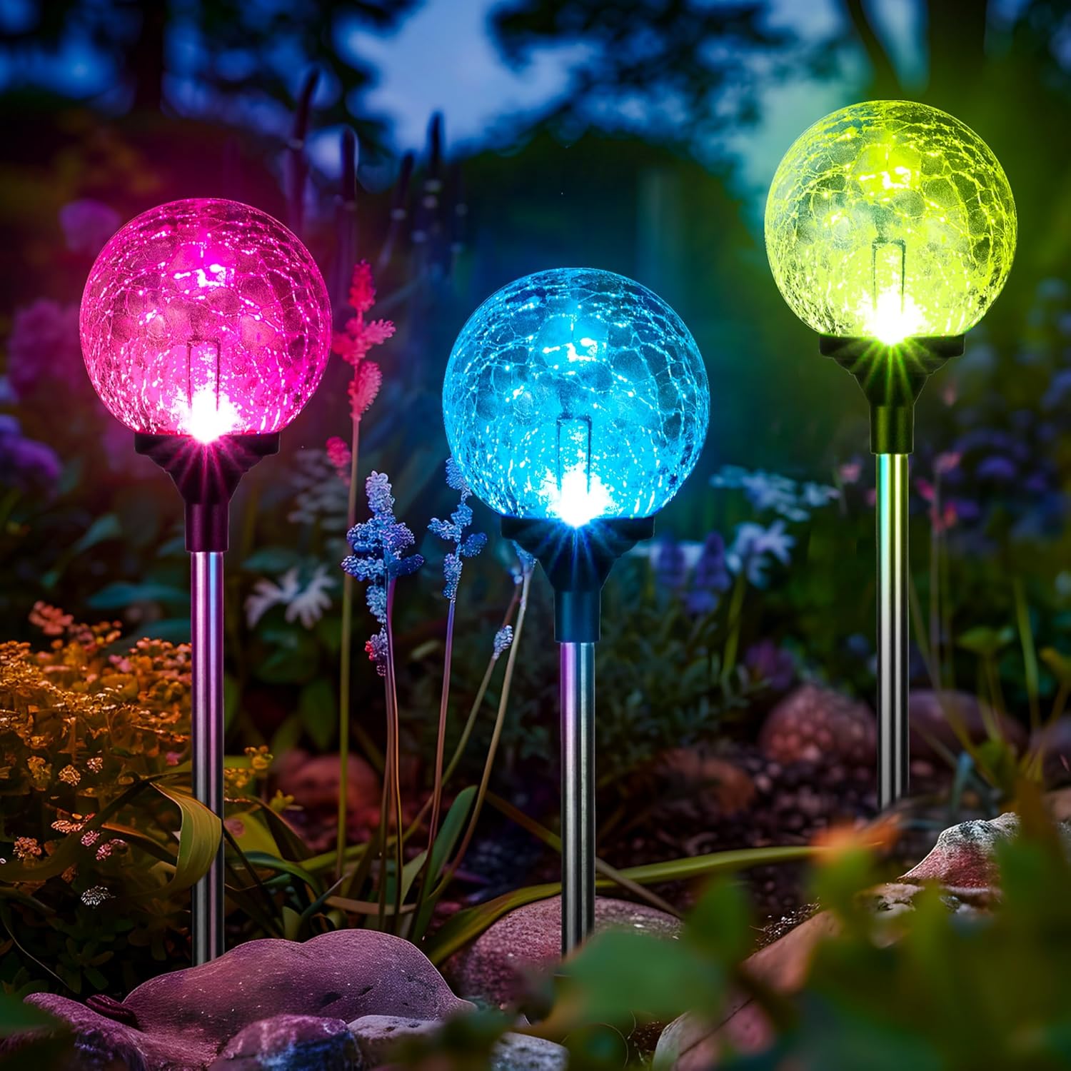 GIGALUMI Solar Garden Lights Outdoor Decorative for Yard 3 Pack, Solar Globe Lights Outdoor