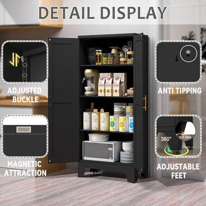 61.02" Kitchen Pantry Cabinet, Pantry Storage Cabinet with 2 Doors and Adjustable Shelves, Black