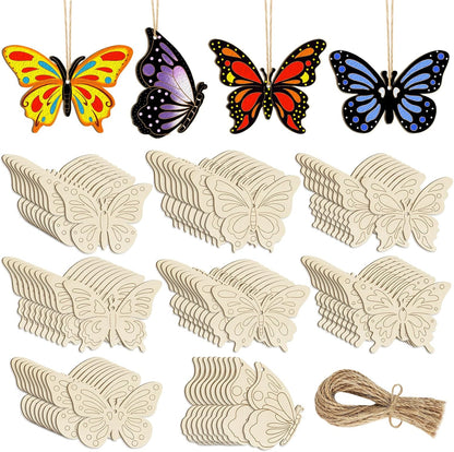 80PCS Wooden Spring Ornaments to Paint Butterfly Cutouts, 8 Styles DIY Blank Unfinished Wood