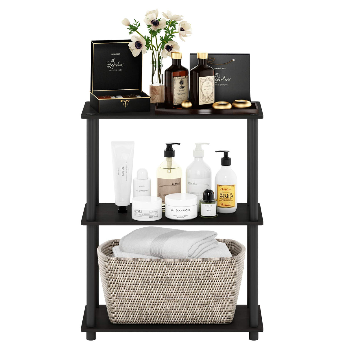 Furinno TURN-N-TUBE Storage Shelves, 3-Tier Book Shelf, Corner Shelf, Toolless Open Shelves, for