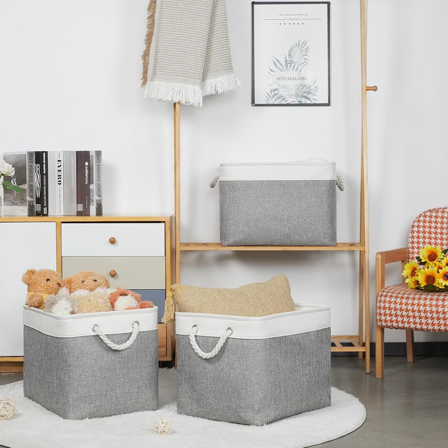 Bidtakay Large Storage Baskets for Organizing 3-Pack Fabric Closet Organizers Storage Bins with
