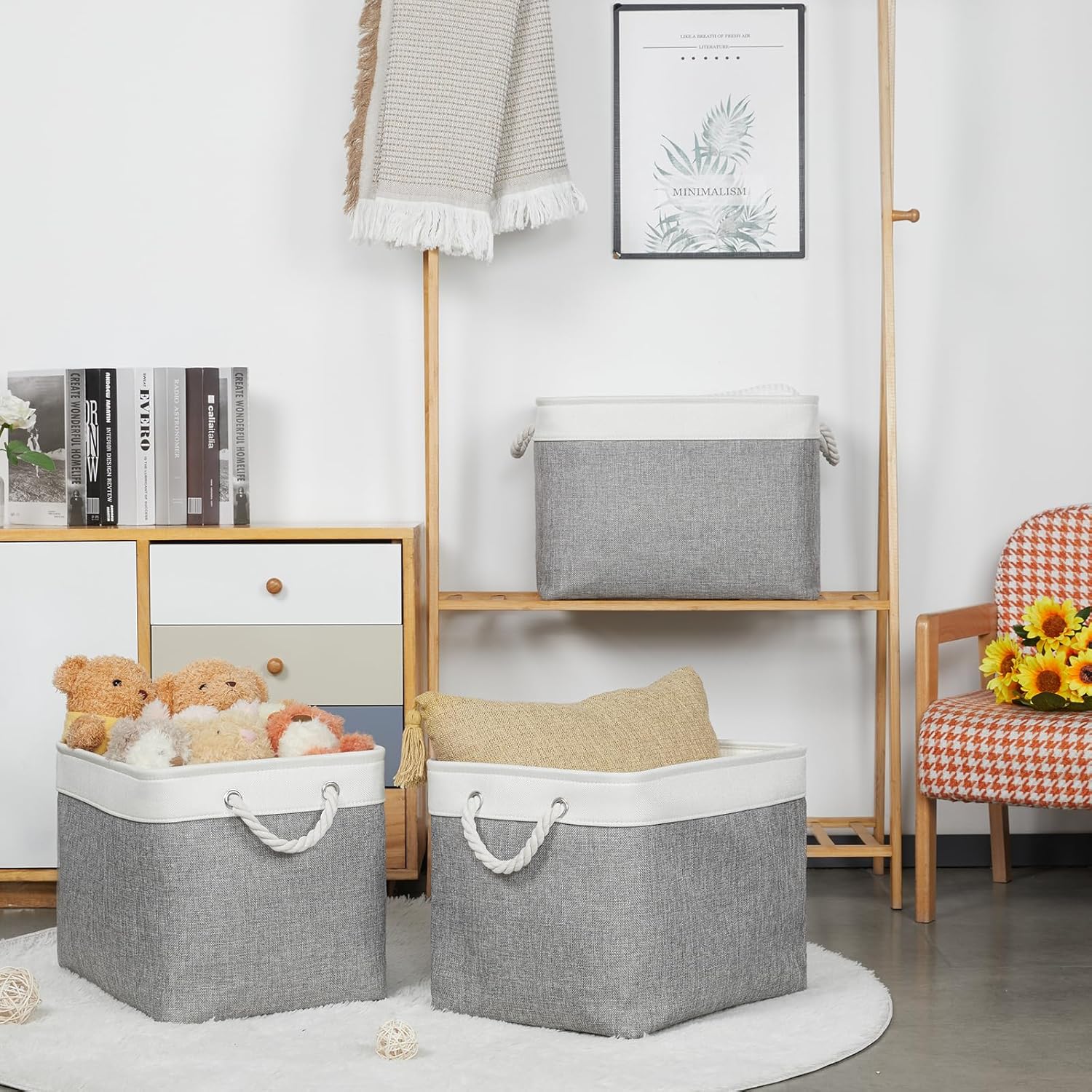 Bidtakay Large Storage Baskets for Organizing 3-Pack Fabric Closet Organizers Storage Bins with