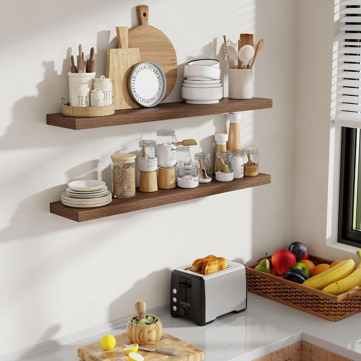 40 Inch Floating Shelves, 8 Inch Deep Floating Shelves for Wall, Hanging Shelf with Invisible