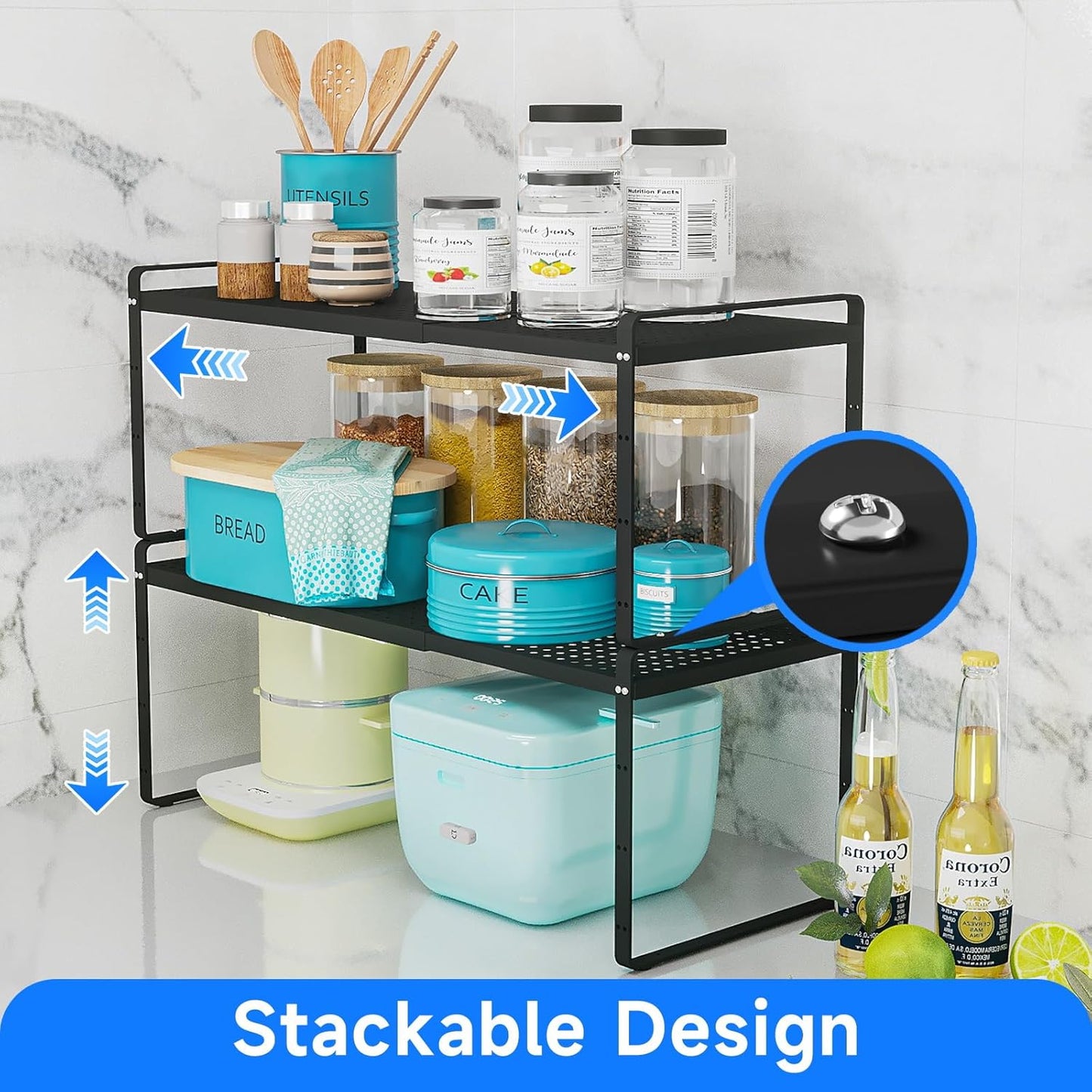 Expandable Kitchen Shelf Organizers, Kitchen Cabinet Organizer Stand Rack Organization for