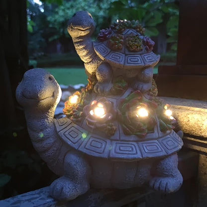 Large Turtle Solar Garden Outdoor Statues with Succulent and 6 LED Lights,Outside Solar Turtle