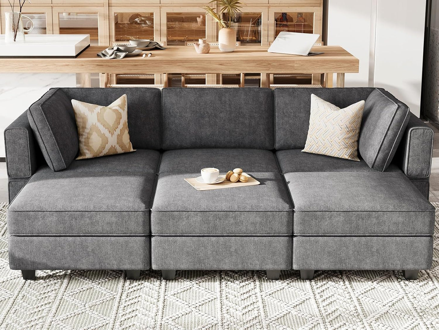 Belffin Terry Fabric Modular Sectional Sleeper Sofa Bed with Storage Convertible Sectional Couches