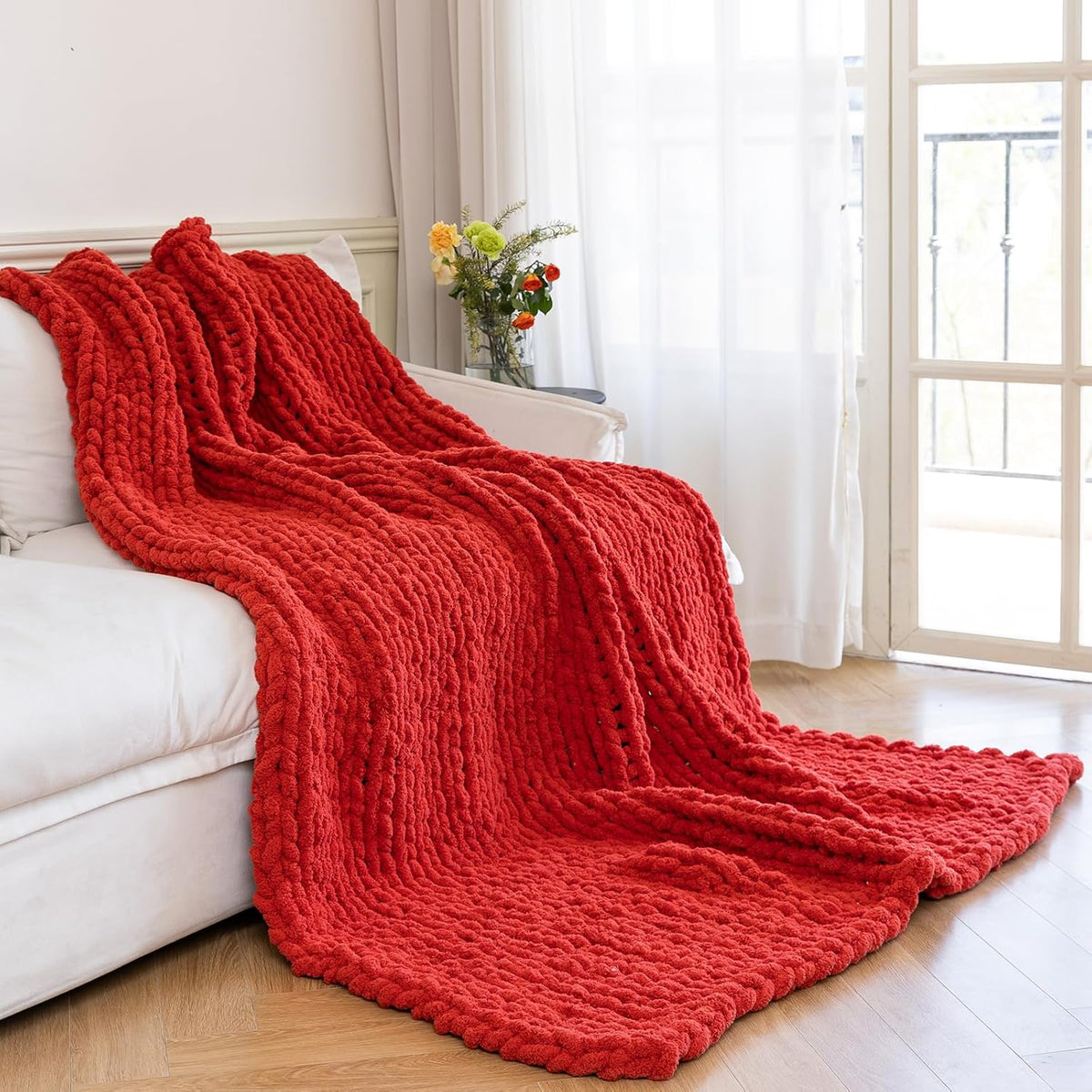 Chunky Knit Blanket - Luxury Soft Cozy 60 * 80 Throw Blanket,100% Woven Blanket Rope Knot Throw