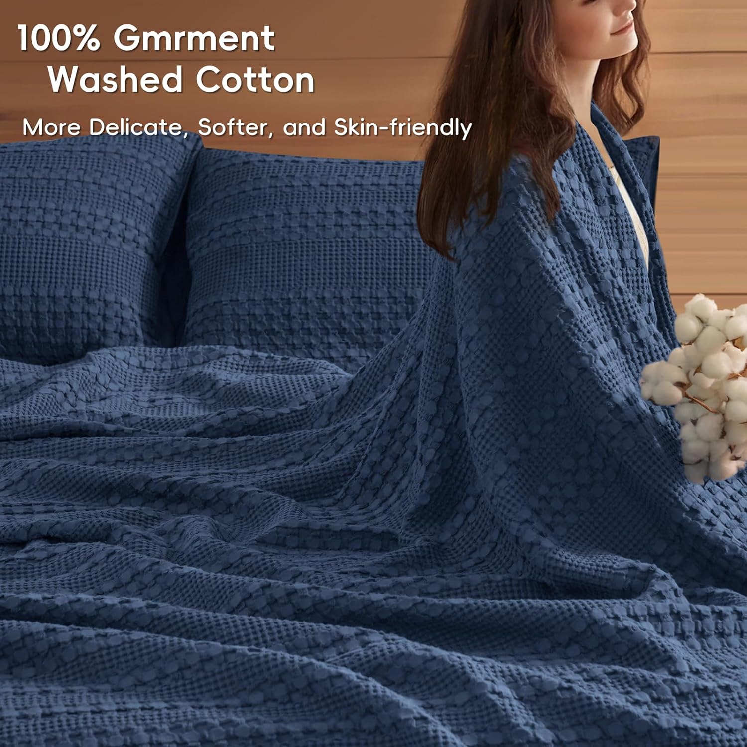 PHF 100% Cotton Waffle Blanket Oversized King 120"x120", Lightweight Breathable Extra Large 10'x10'