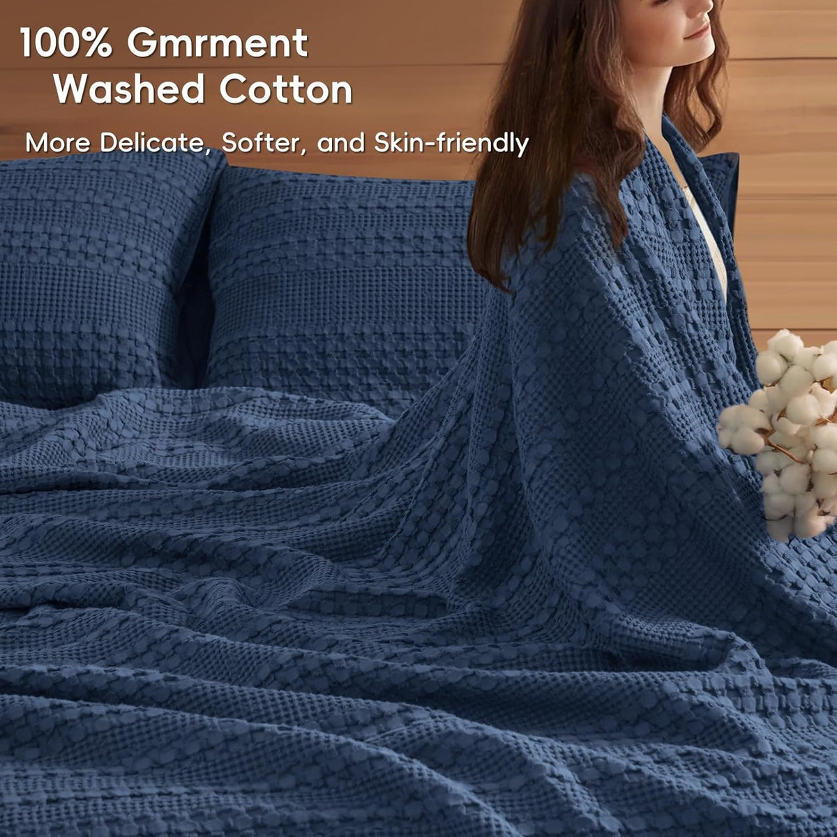 PHF 100% Cotton Waffle Weave Blanket Queen Size, Soft Lightweight Breathable Cozy Summer Blankets