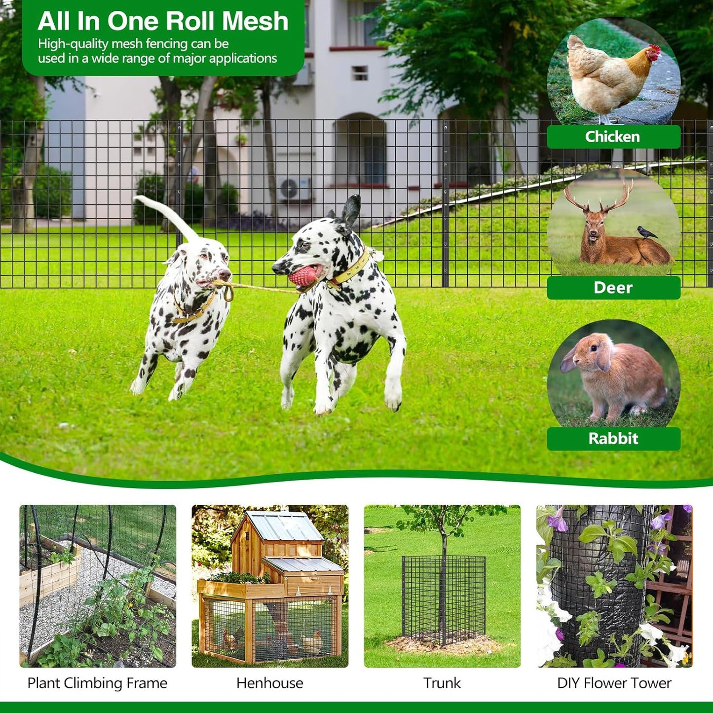 Wire Fence, 24 in(H) X 25 ft(L) PVC Coated Welded Wire Fencing 2" X 2" 16GA Garden Border Vinyl