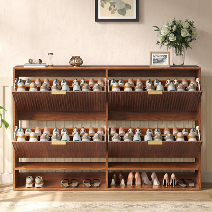 Hootata 47.2''W Walnut Shoe Storage Cabinet for Entryway with 4 Flip Drawers, Fluted Slim Shoe