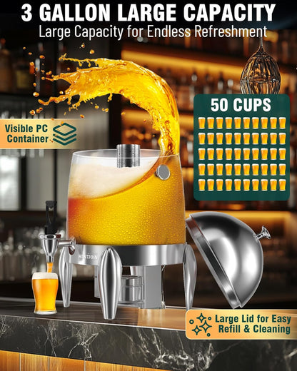 WantJoin Beverage Dispenser With Stand - 3.2 Gallon Drink Dispenser With Ice Core & Fuel Holder