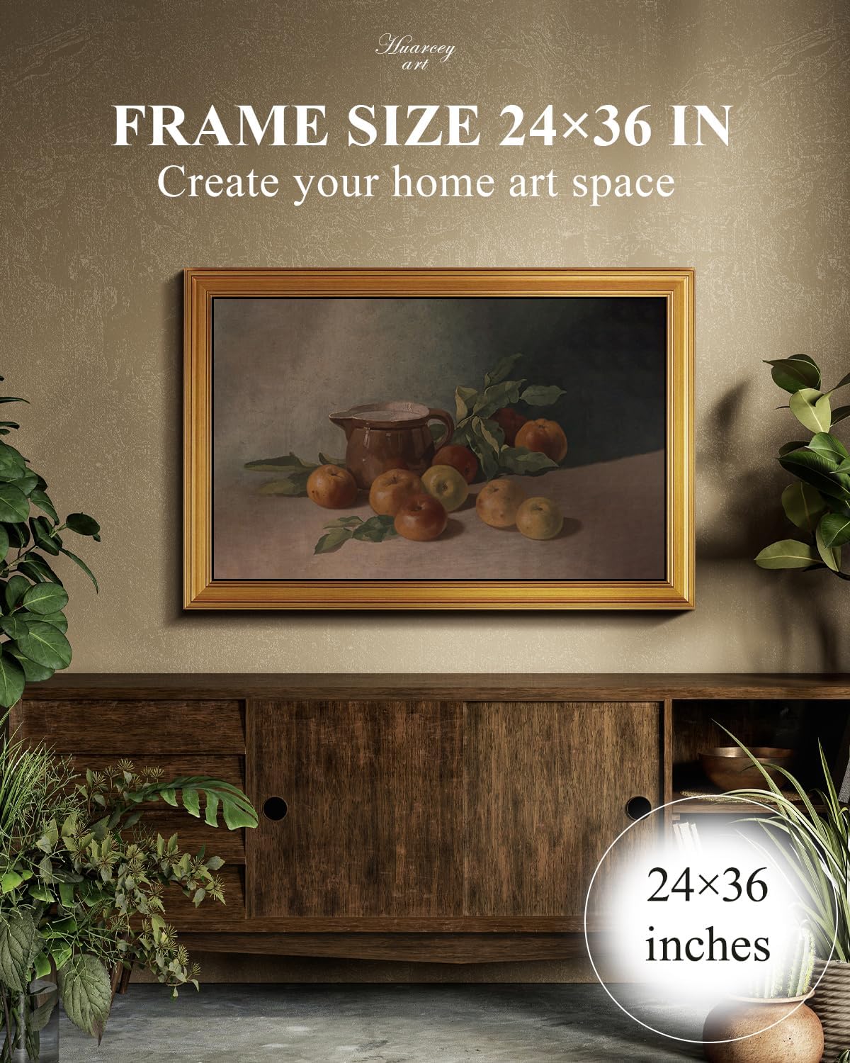 HUARCEY Gold Framed Vintage Wall Art for Living Room Harvest Apples Still Life Oil Painting Large