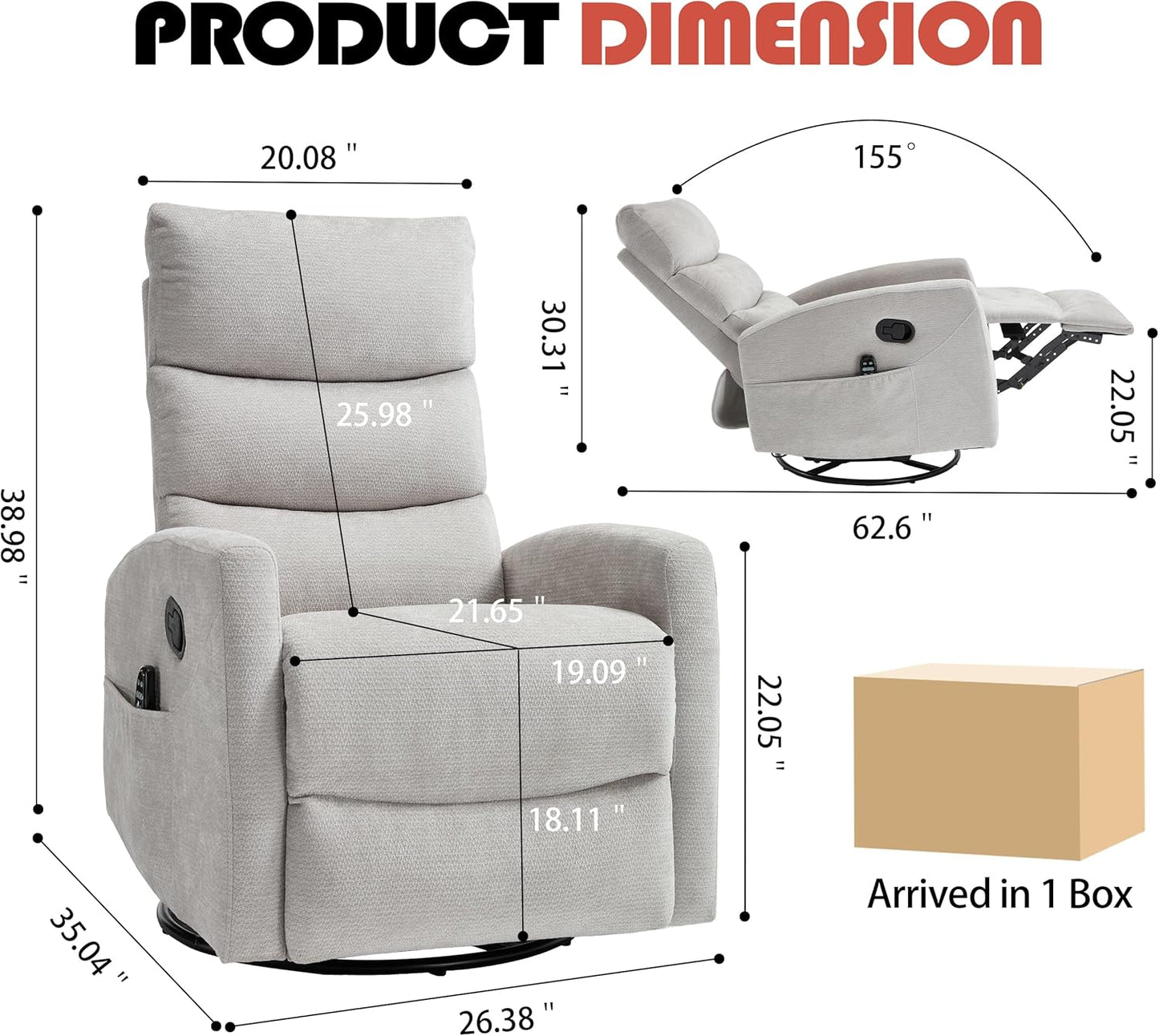 Manual Swivel Rocker Recliner Chair for Adults, Overstuffed Reclining Glider Chair for Nursing with