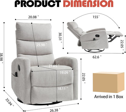 Manual Swivel Rocker Recliner Chair for Adults, Overstuffed Reclining Glider Chair for Nursing with