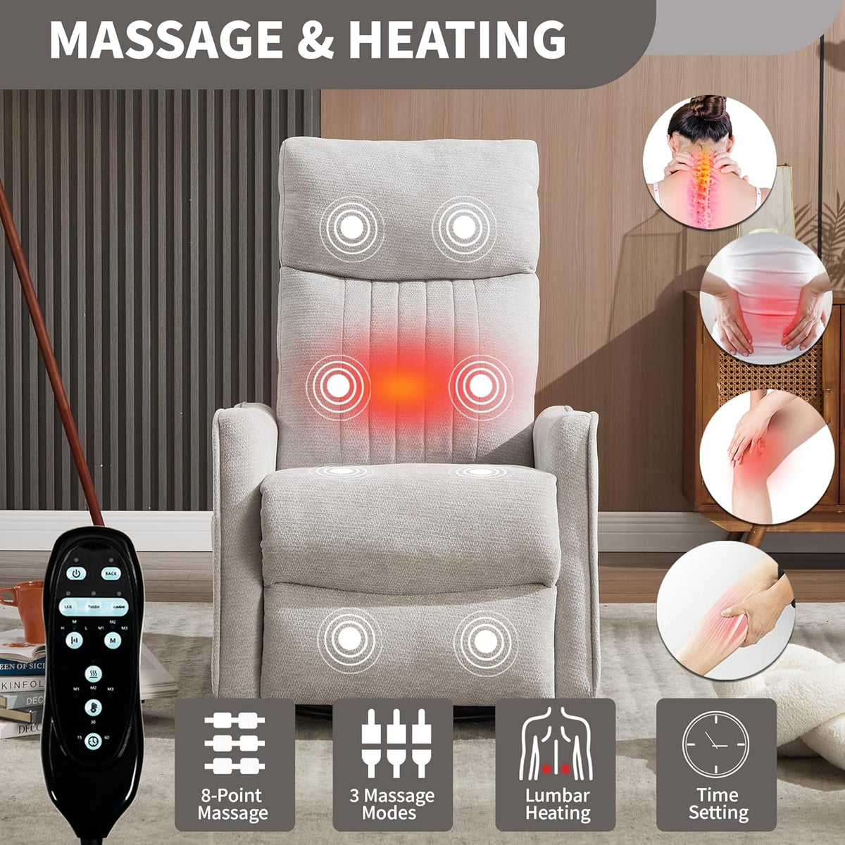 Manual Swivel Rocker Recliner Chair for Adults, Overstuffed Reclining Glider Chair for Nursing with