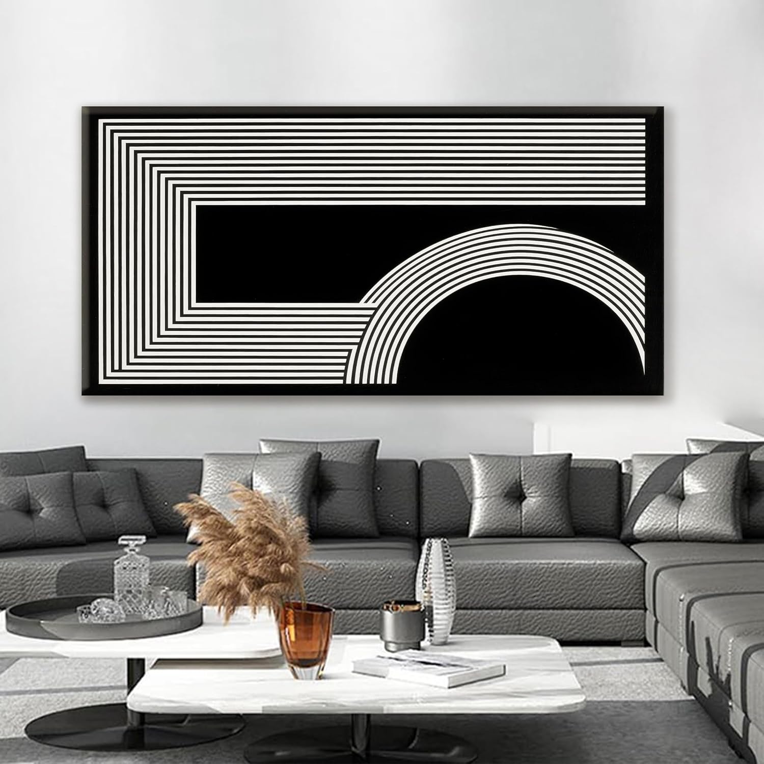 Large Abstract Wall Art Black And White Wall Art Geometric Line Wall Print Painting Artwork Canvas