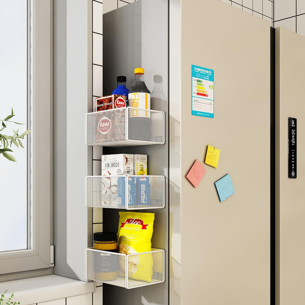 Magnetic Basket Organizer Holder for Fridge Magnetic Storage Bin Box Containers for Refrigerator
