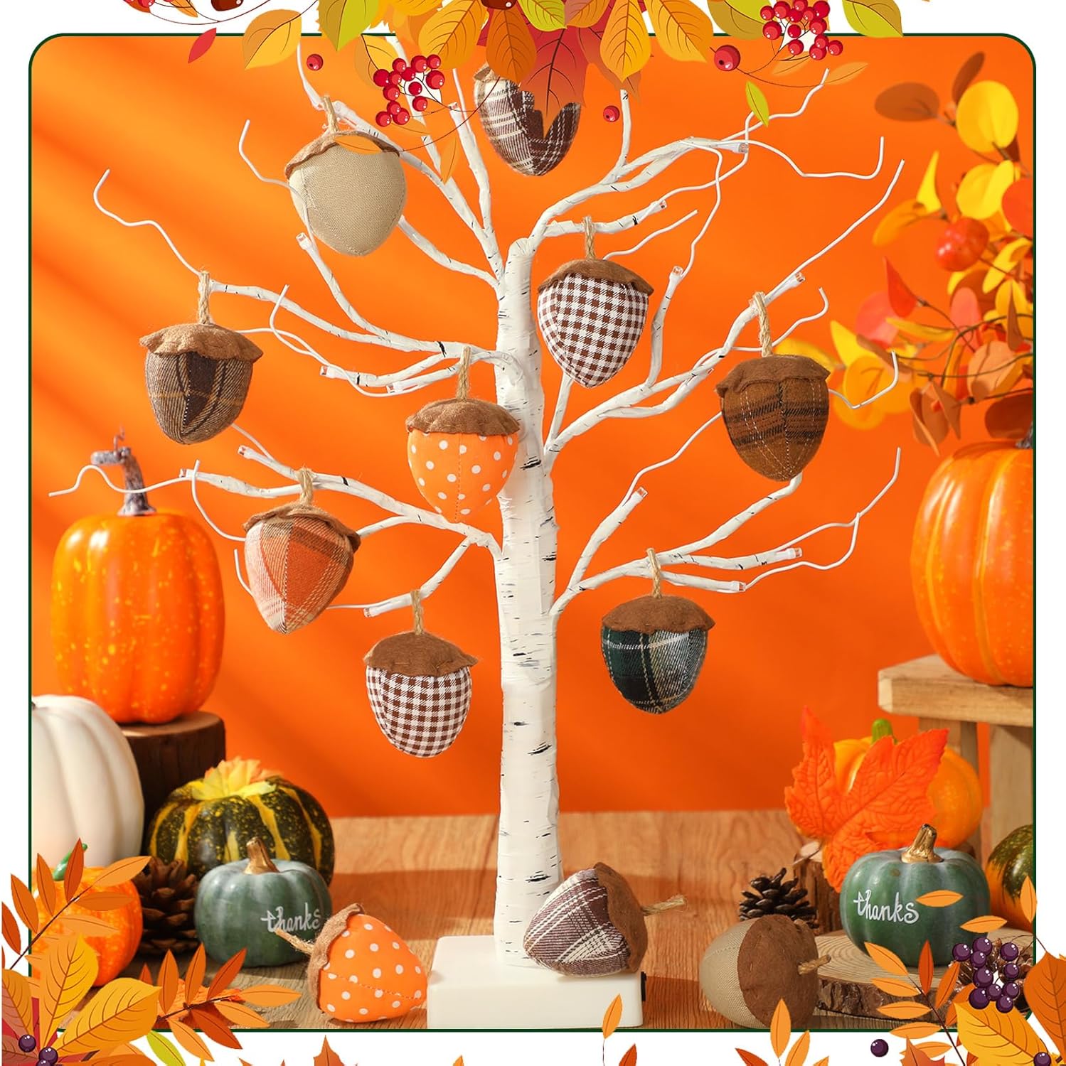 12 Pcs Fall Felt Acorn Ornaments Thanksgiving 3D Fabric Acorn Hanging Ornaments Fall 3.15 Inch