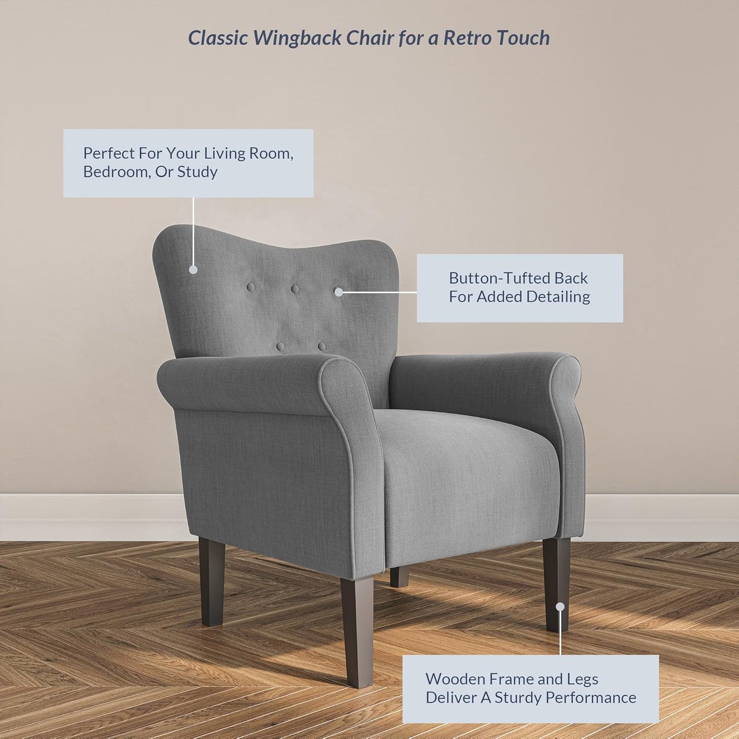 BELLEZE Modern Accent Chair, High Back Armchair, Upholstered Wingback Side Chair, Padded Single