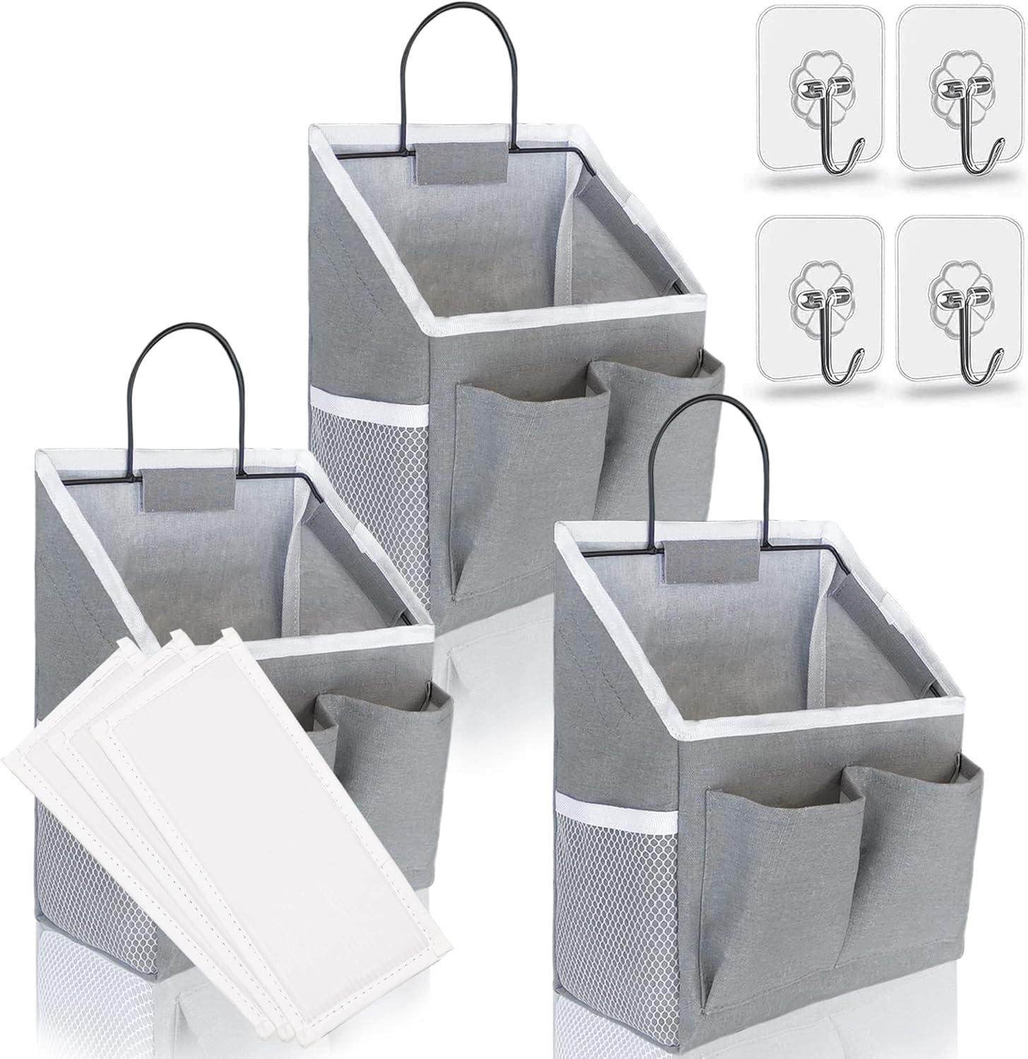 3pcs Small Wall Hanging Organizer Bag, Linen Fabric Door Hanging Storage Basket with Pockets