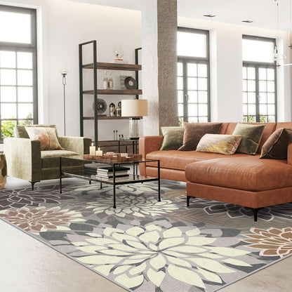 Indoor Outdoor Area Rug Washable Multicolored Patio Rug Tropical Botanical Modern Floral Indoor