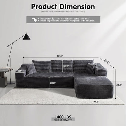 ovios 104" Cloud Sectional Couch with L-Shape Chaise,Modern Modular Sofa with Deep Seat
