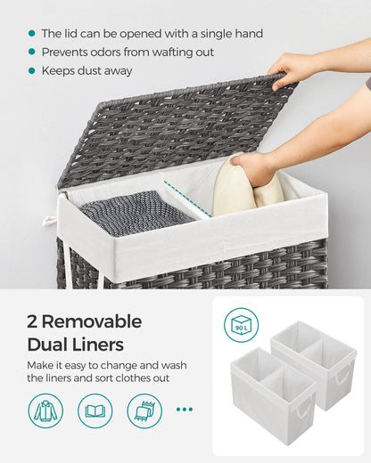 SONGMICS Laundry Hamper with Lid, 90L Wicker Laundry Basket
