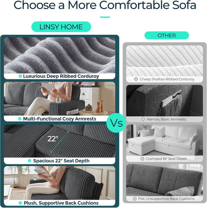 LINSY HOME Sectional Sleeper Sofa with Pull Out Couch Bed - Convertible Plush Corduroy Cloud Couch