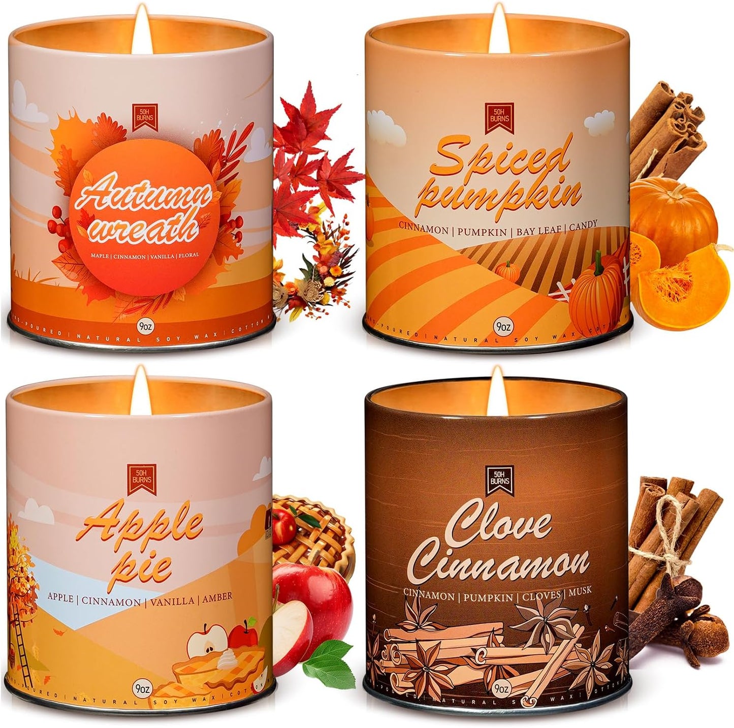 4 Pack Scented Fall Candles Set, 36oz Aromatherapy Soy Wax Candles for Home Scented, Halloween