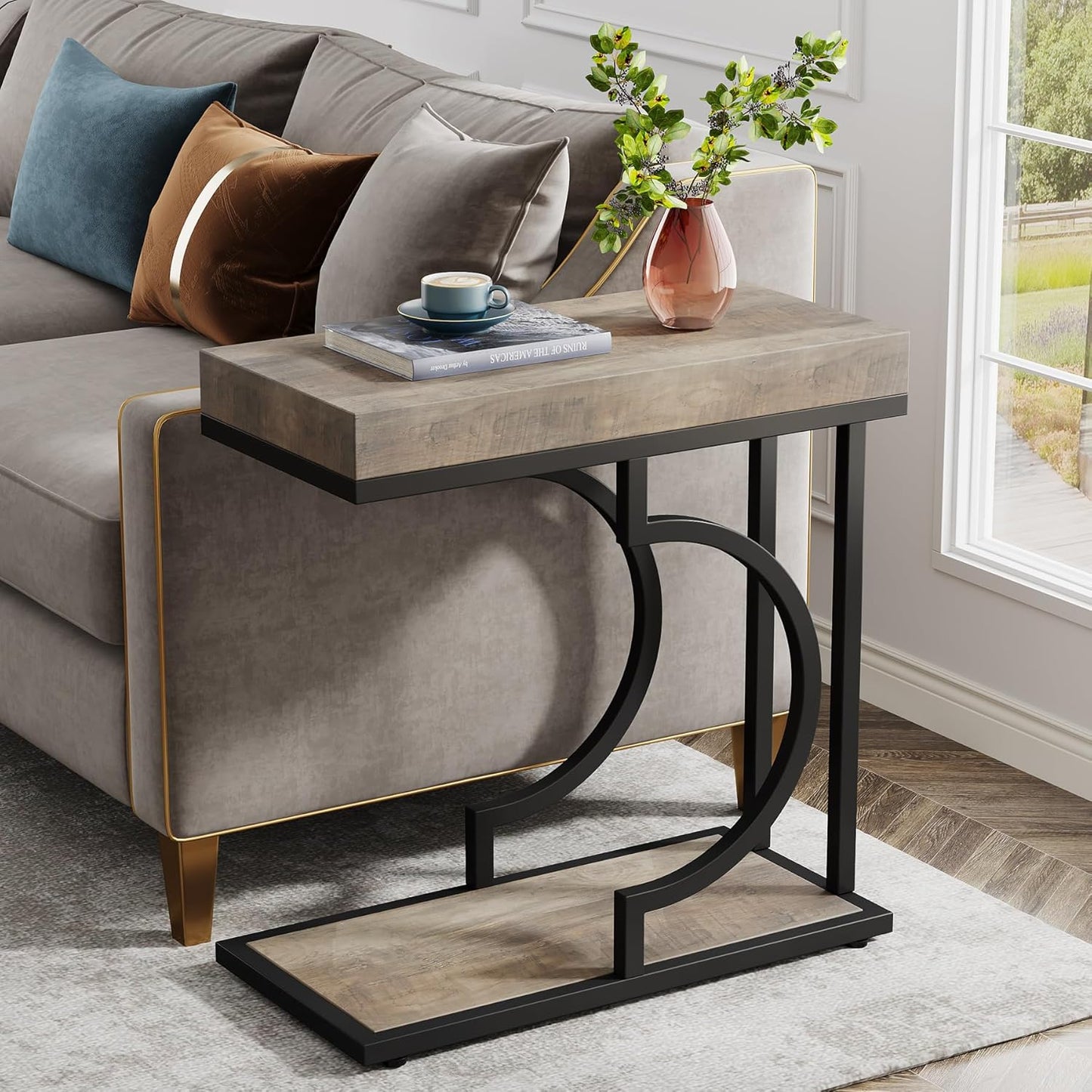 Tribesigns Narrow Side Table C Shaped End Table Modern Bedside Tables for Couch, Small Sofa