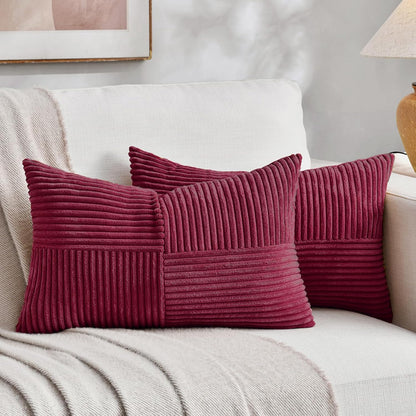 Fancy Homi 2 Packs Burgundy Long Lumbar Decorative Throw Pillow Covers 16x24 Inch for Couch Bed