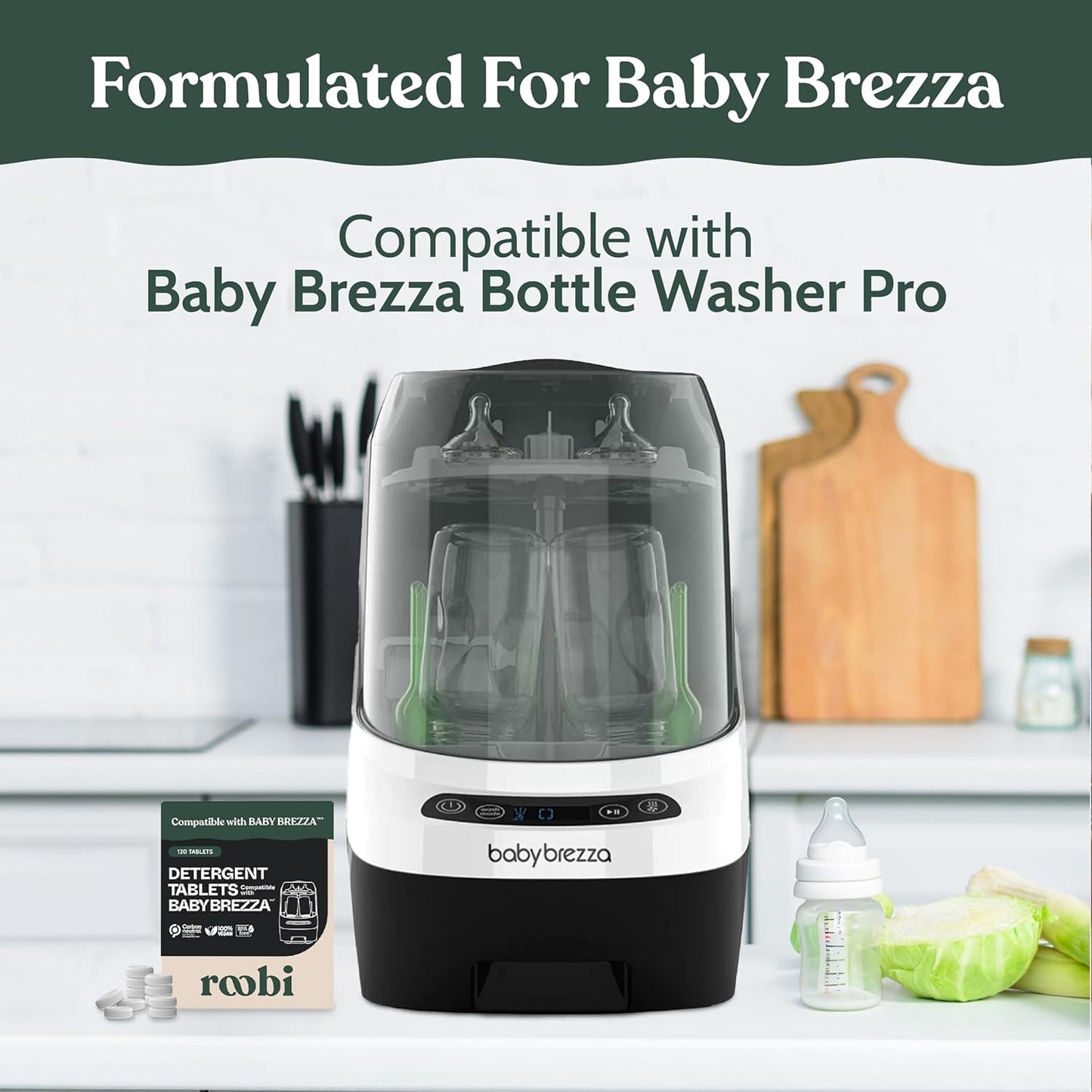 Roobi Detergent Tablets Compatible with Baby Brezza Bottle Washer Pro. Removes Milk Residue & Odor