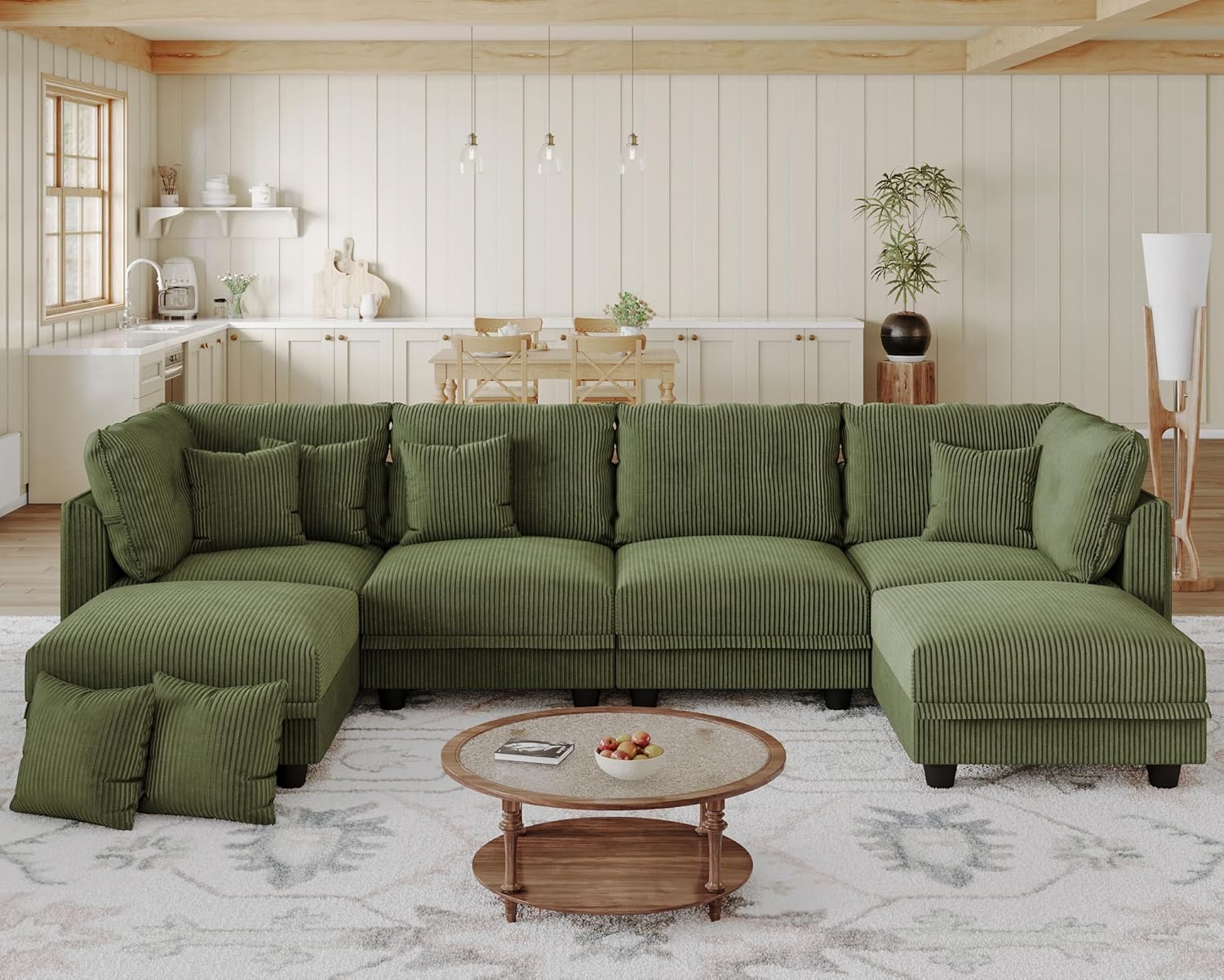 LLappuil Modular U-Shaped Sectional Sofa with Storage, 6-Seat Convertible Corduroy Couch with 6