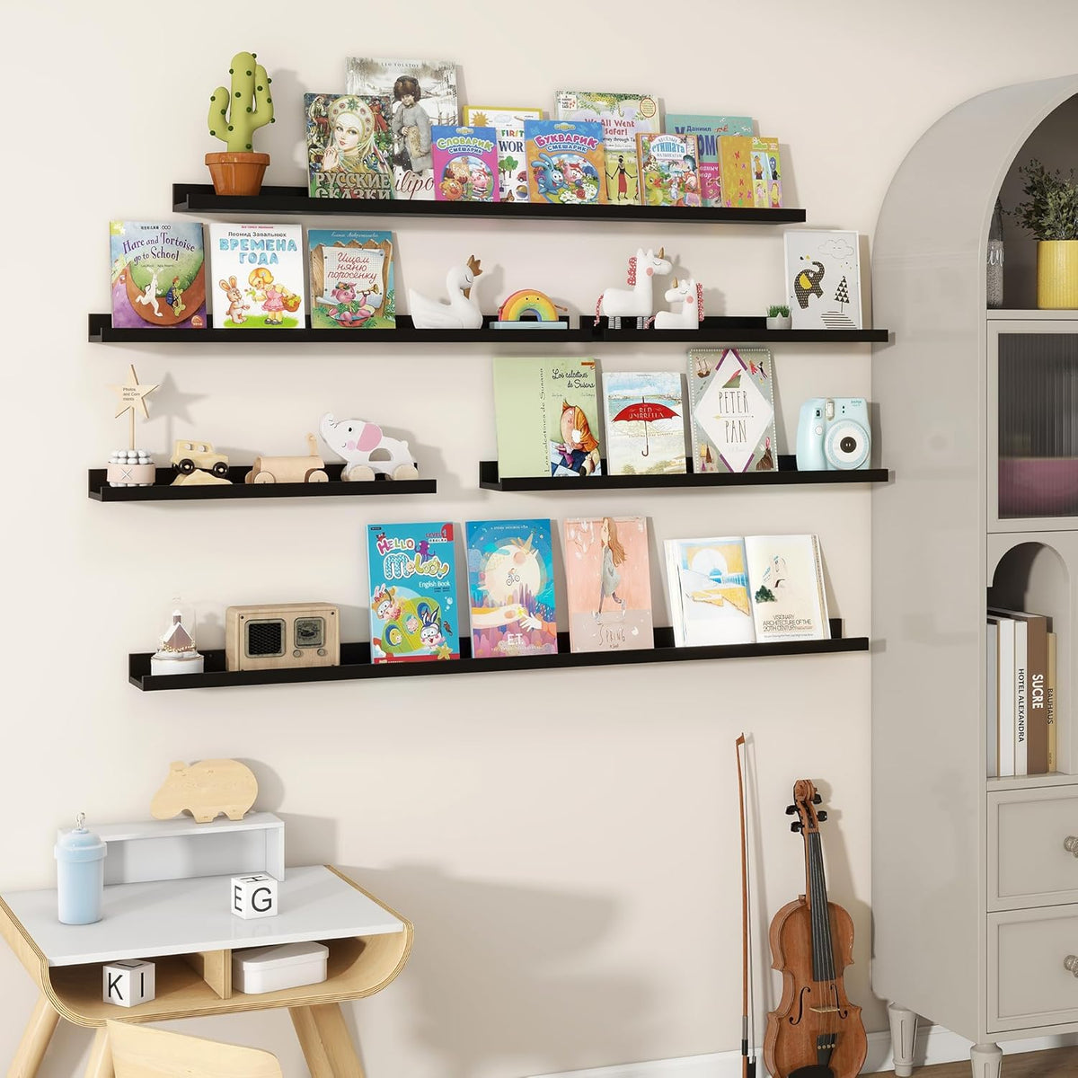 Fun Memories Picture Ledge Shelves Set of 2, 36 Inch Rustic Wall Mounted Floating Shelves with Lip