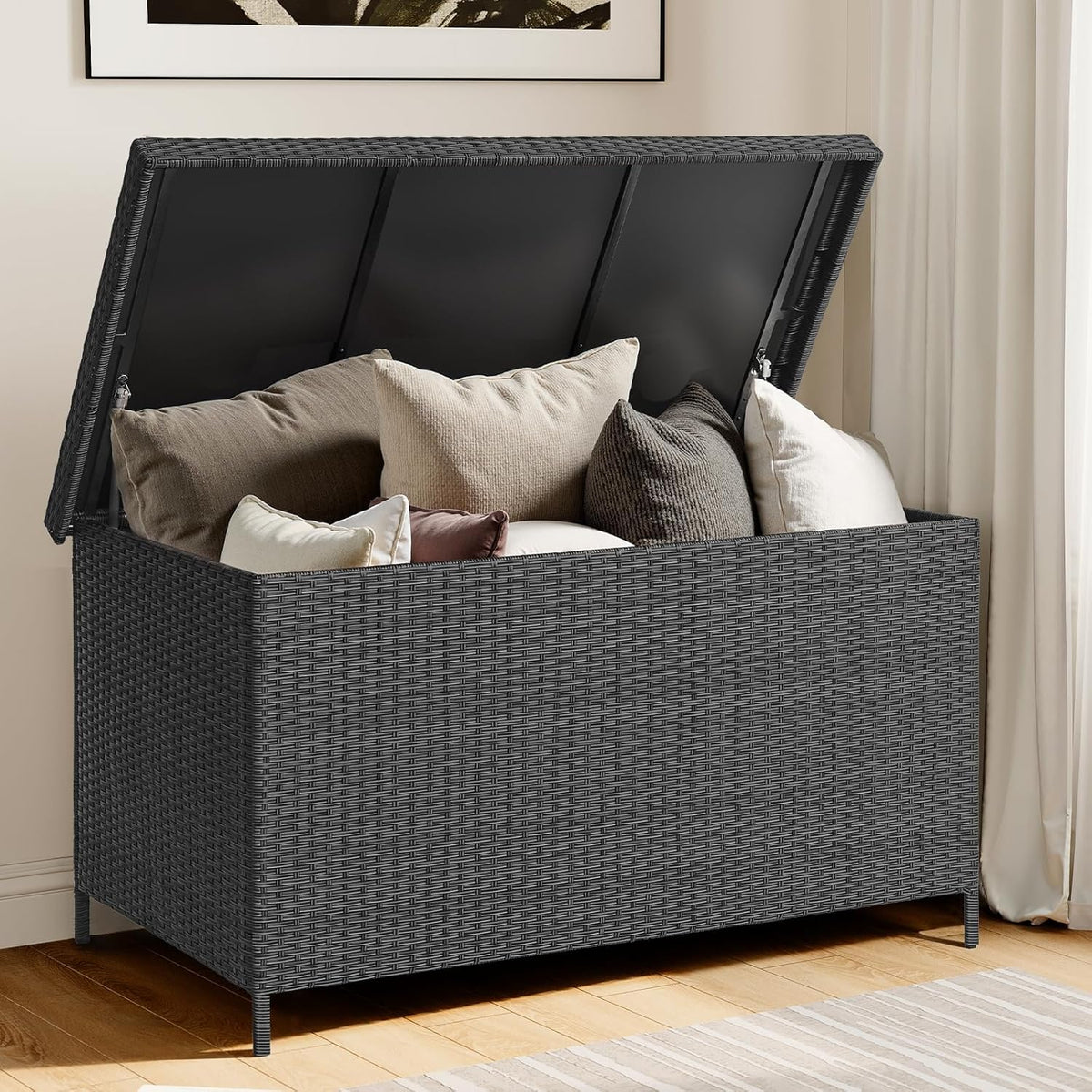 158 Gallon XL Deck Box with Lid, All Weather Wicker Outdoor Storage Box Waterproof, Large Outdoor