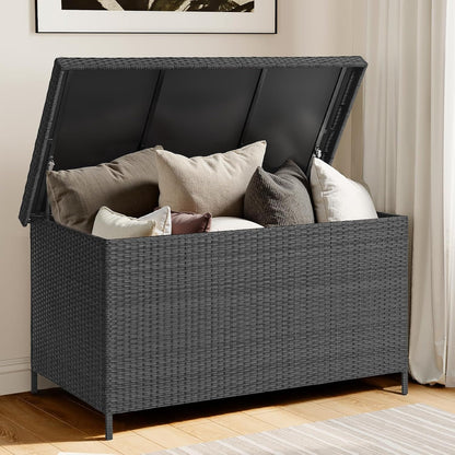 158 Gallon XL Deck Box with Lid, All Weather Wicker Outdoor Storage Box Waterproof, Large Outdoor