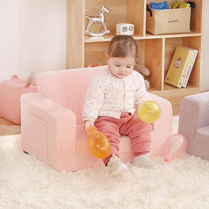 2-in-1 Toddler Chair Sherpa Couch - Soft Kids Lounger for Bedroom, Convertible Sofa for Girls and