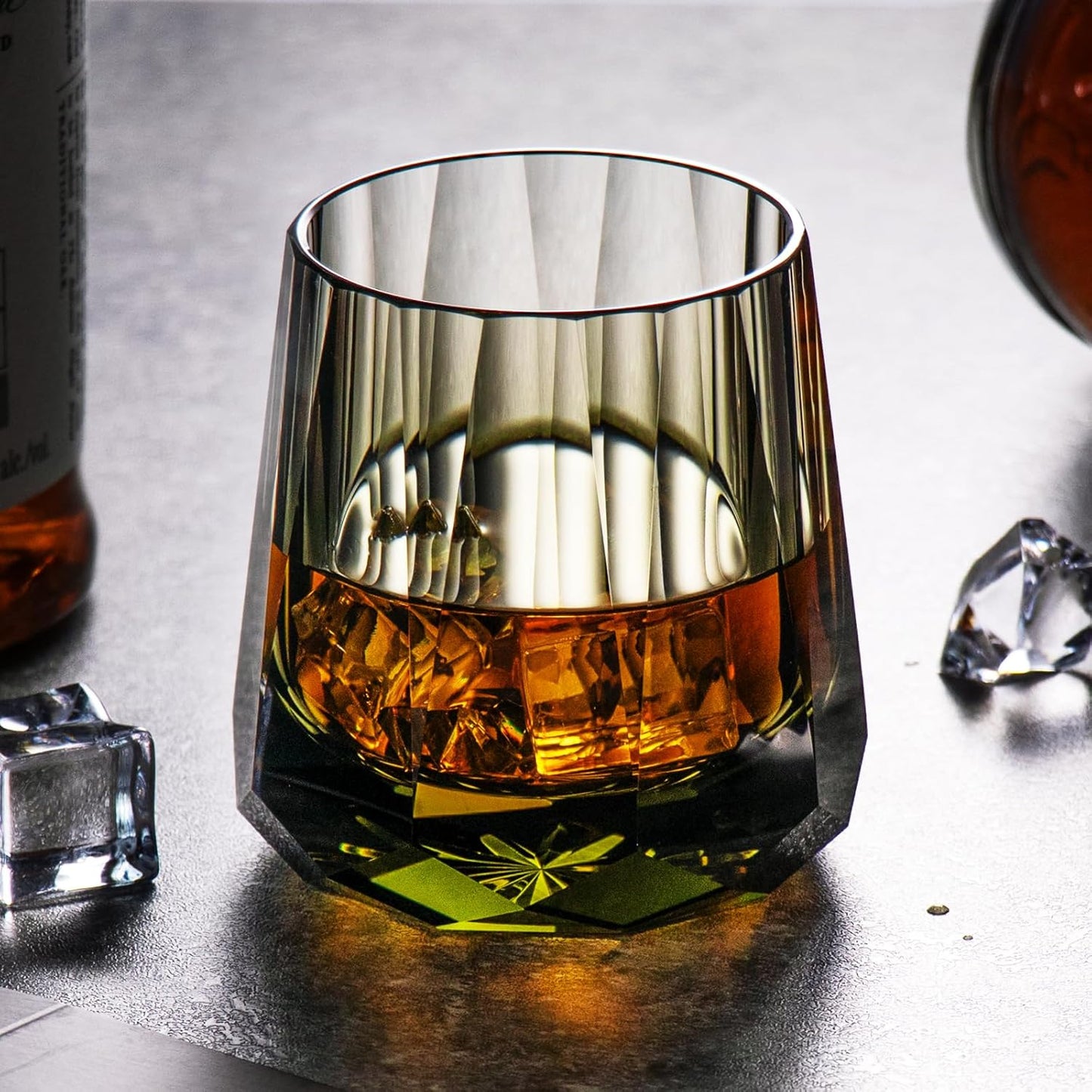 KAMMAK Crystal Whiskey Glasses Set of 2, Handcrafted 6.76oz Old Fashioned Glasses Stemless, Luxury