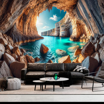BSFHH Nature Tapestry Forest Tree Sea Cave Wall Hanging, Stream Through Rainforest Landscape Wall