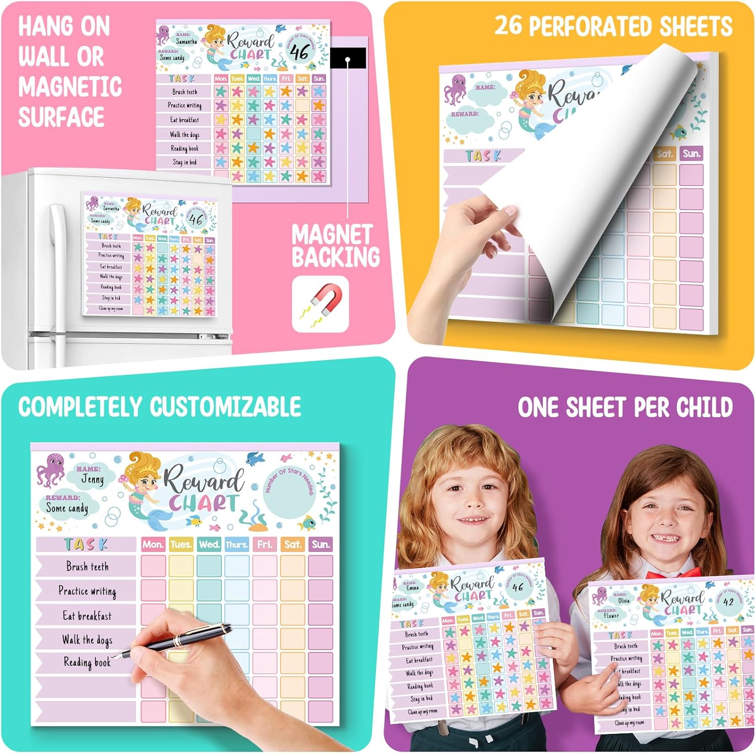 Reward Chart for Kids,Magnetic Behavior Chore Chart for Kids at Home,26 Mermaid Chore Charts,1960