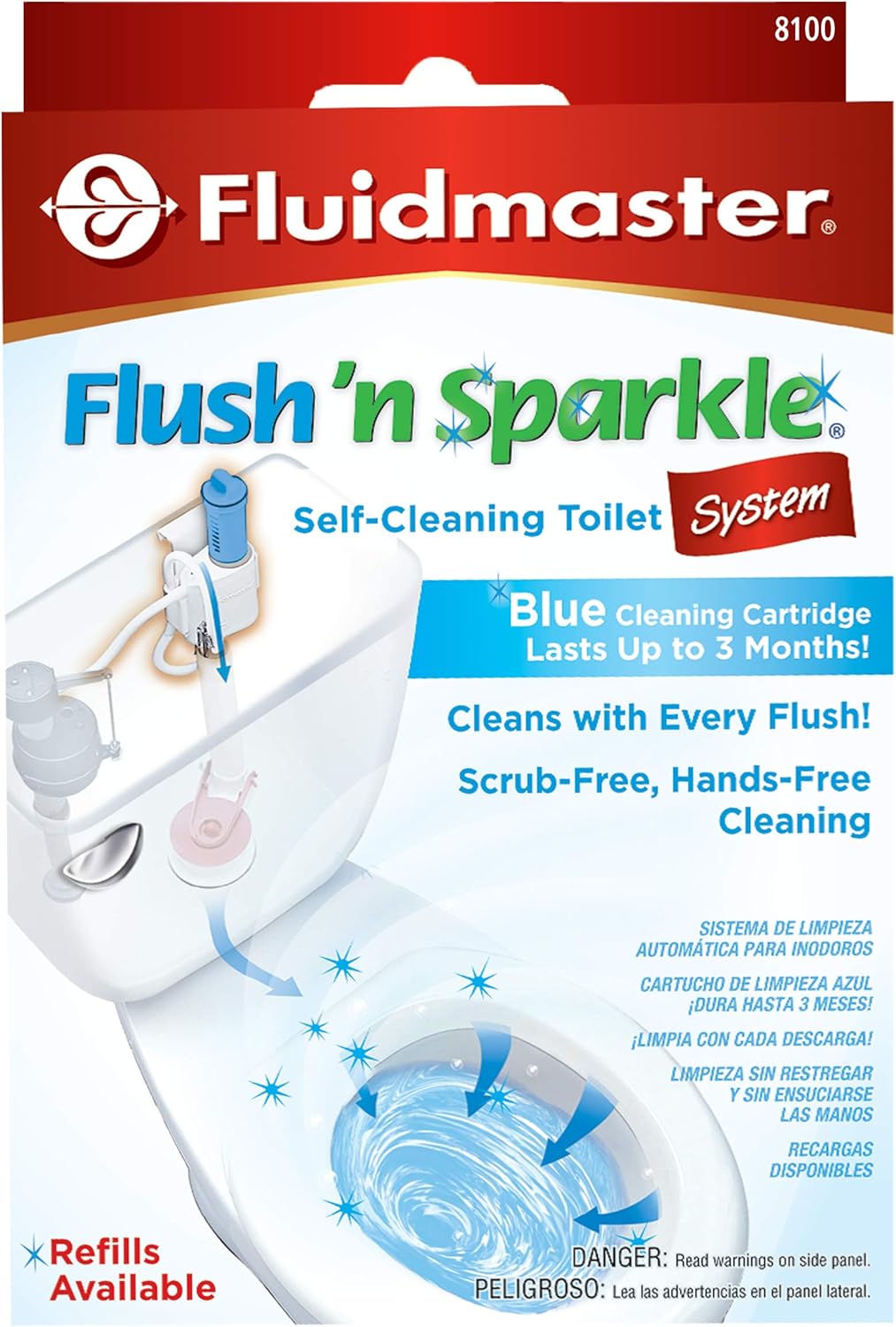 Fluidmaster 8100 Flush 'n Sparkle Automatic Toilet Bowl Cleaning System with Blue Cartridge