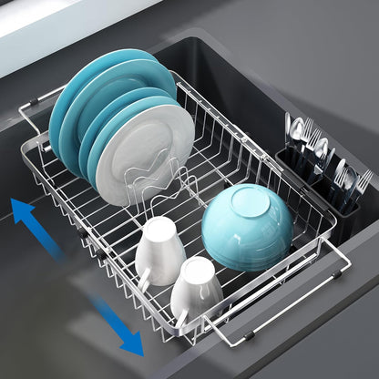 MAJALiS Expandable in Sink Dish Drying Rack - Adjustable Capacity (11.3''-17''L) Stainless Steel