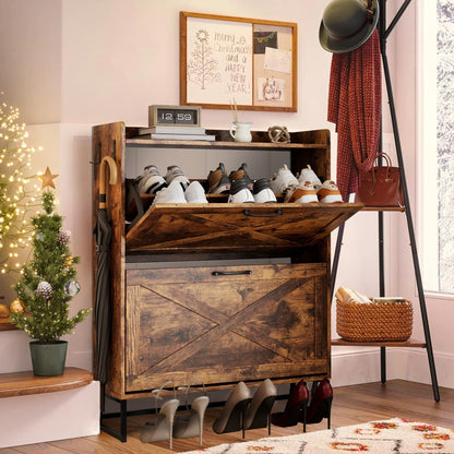 YIKEHOME Shoe Storage Cabinet for Entryway with 2 Flip Drawers, Freestanding Organizer with Metal