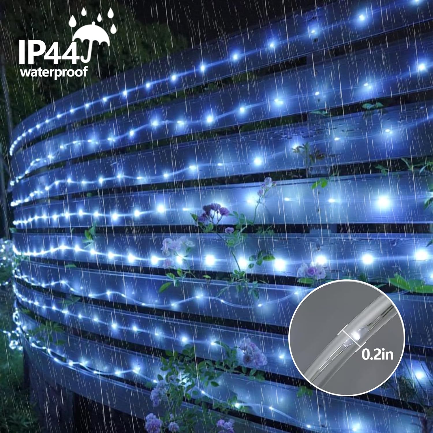 YEGUO 2 Packs Each 33ft 100 LED Solar Rope Lights Outdoor Waterproof, White String Lights for