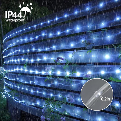 YEGUO 2 Packs Each 33ft 100 LED Solar Rope Lights Outdoor Waterproof, White String Lights for