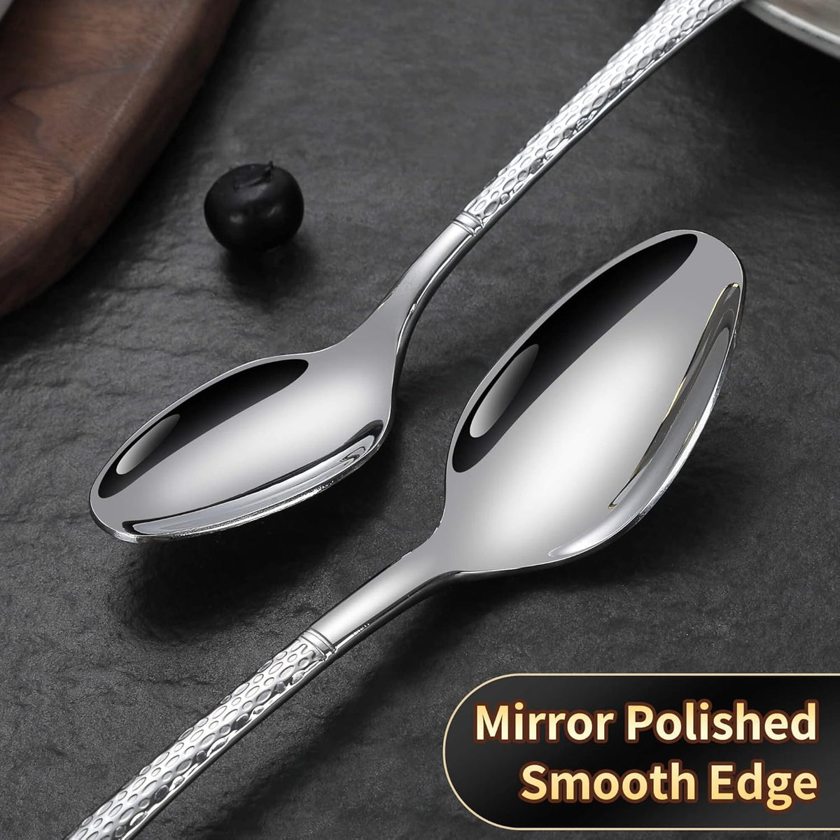 Hammered Silver Silverware Set for 8,Stainless Steel 40-Piece Modern Cutlery Set,Mirror Polished