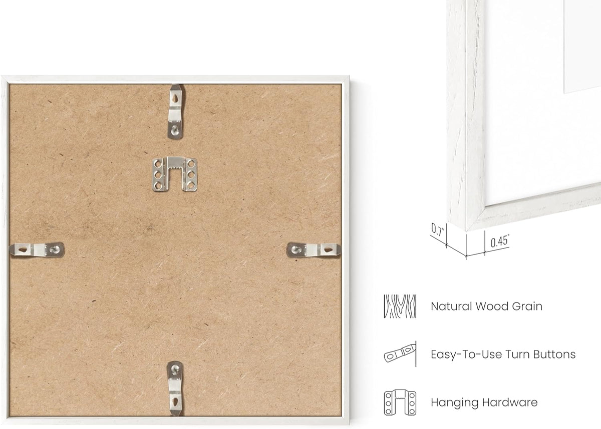 HAUS AND HUES 10x10 Square Picture Frames Set of 15 - White Oak Frames with Plexiglass, Modern